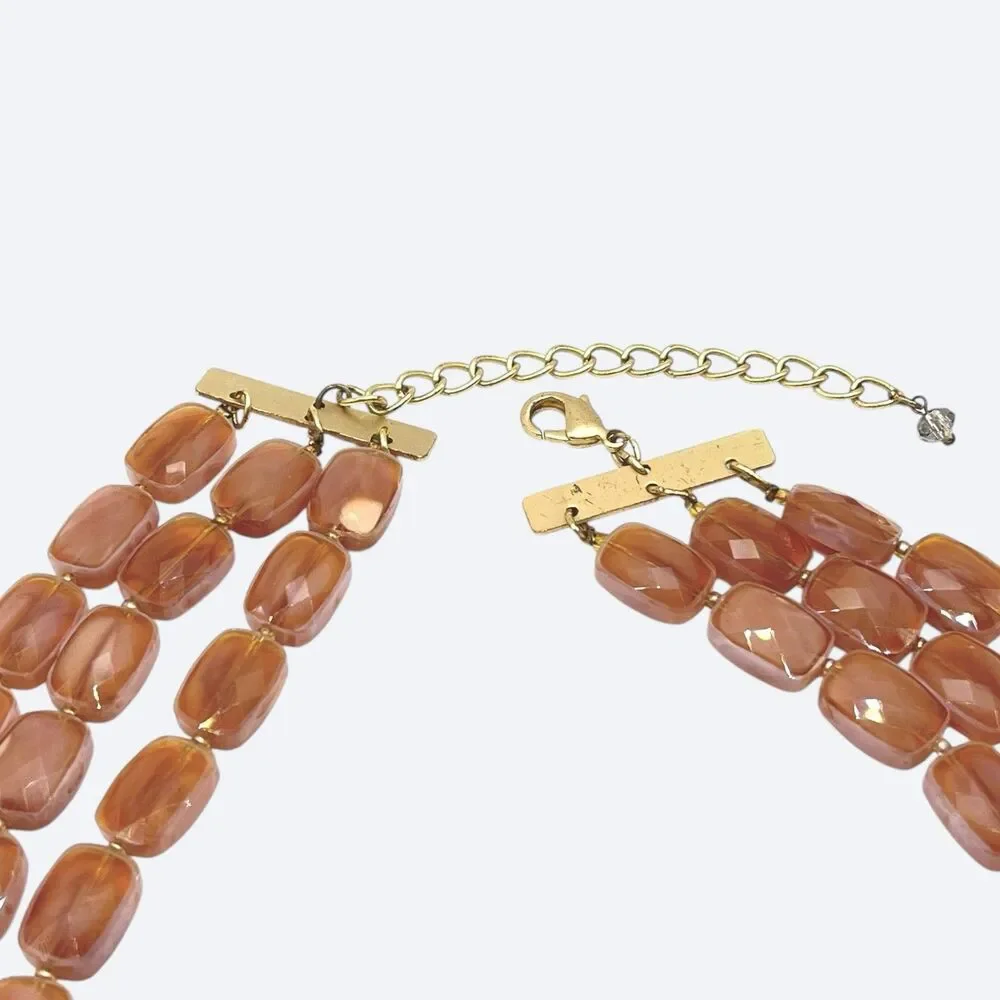 Layered Statement Necklace Faceted Glass Bead Imitation Carnelian Stone Bib